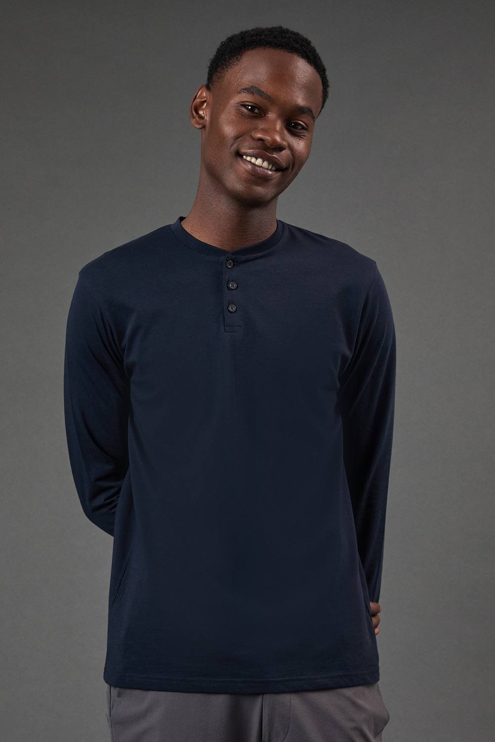 Burton Burton Men's Navy Long Sleeve Grandad Neck T-Shirt - 2