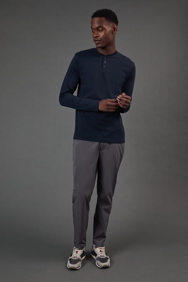 Burton Burton Men's Navy Long Sleeve Grandad Neck T-Shirt - 2