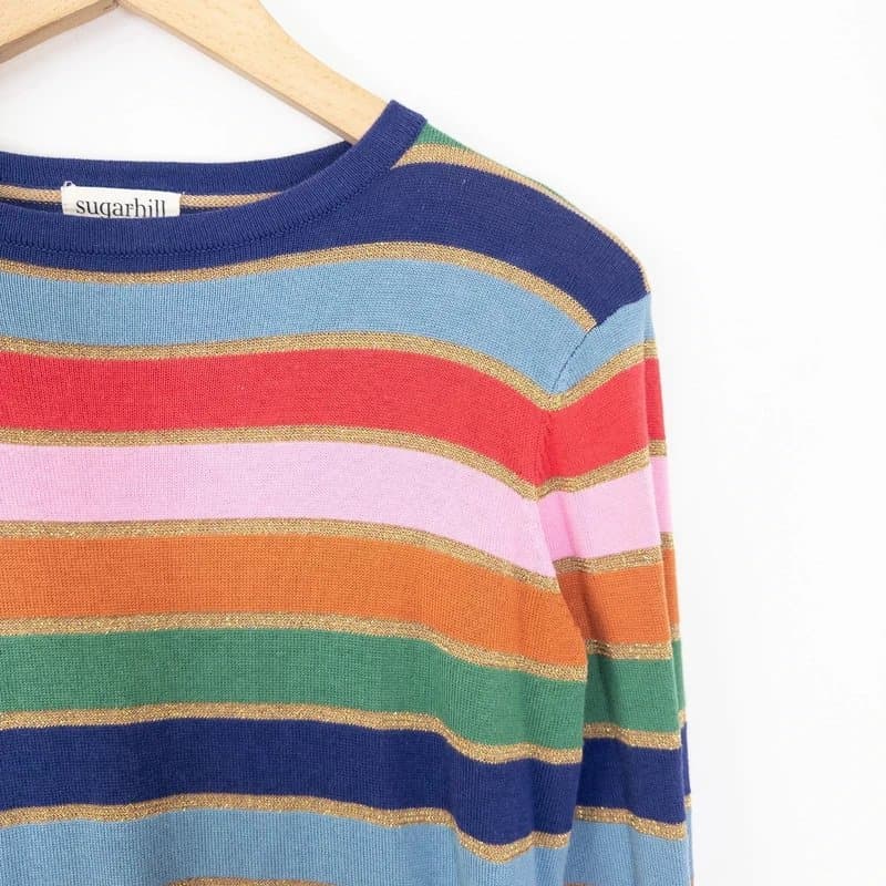 Sugarhill Brighton Sugarhill Brighton Astrid Jumper Size 8 Rainbow Stripe Metallic Knit Top