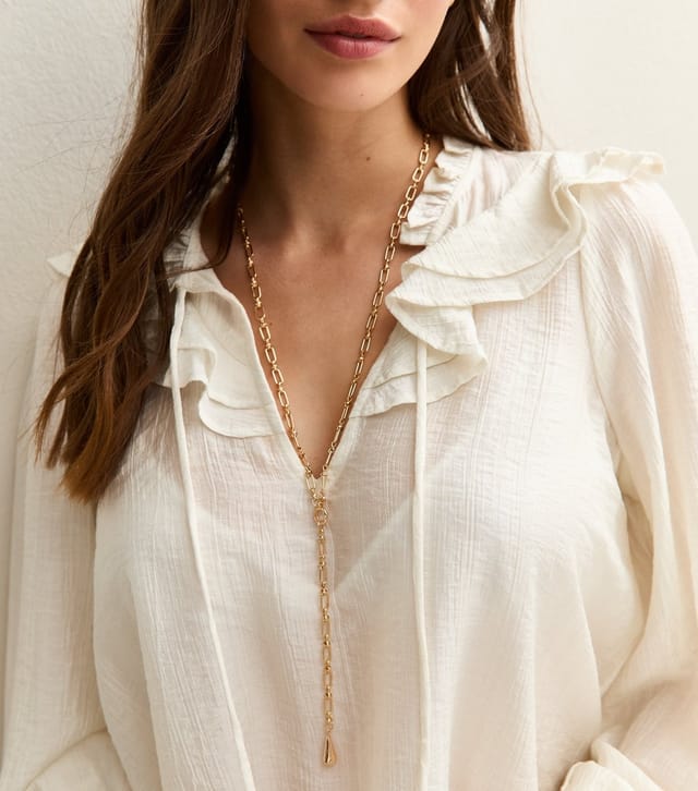 New Look Gold Tone Teardrop T-Bar Y-Shape Chain Necklace New Look - 2