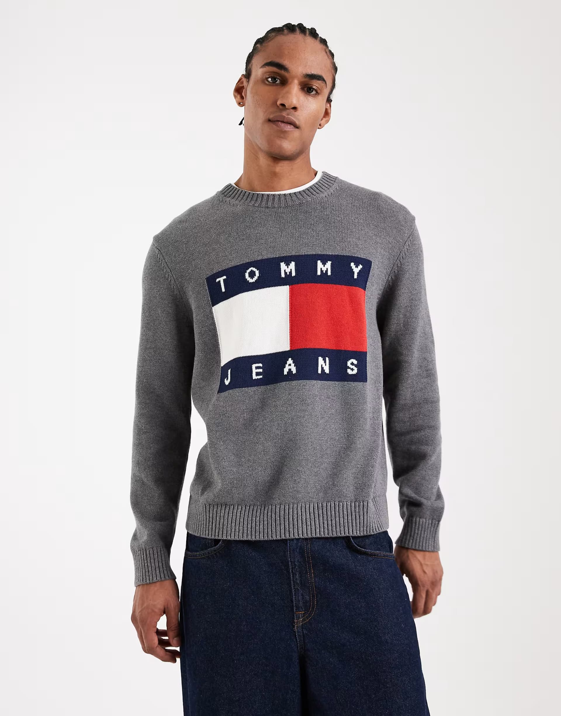ASOS Tommy Jeans flag jumper in grey heather