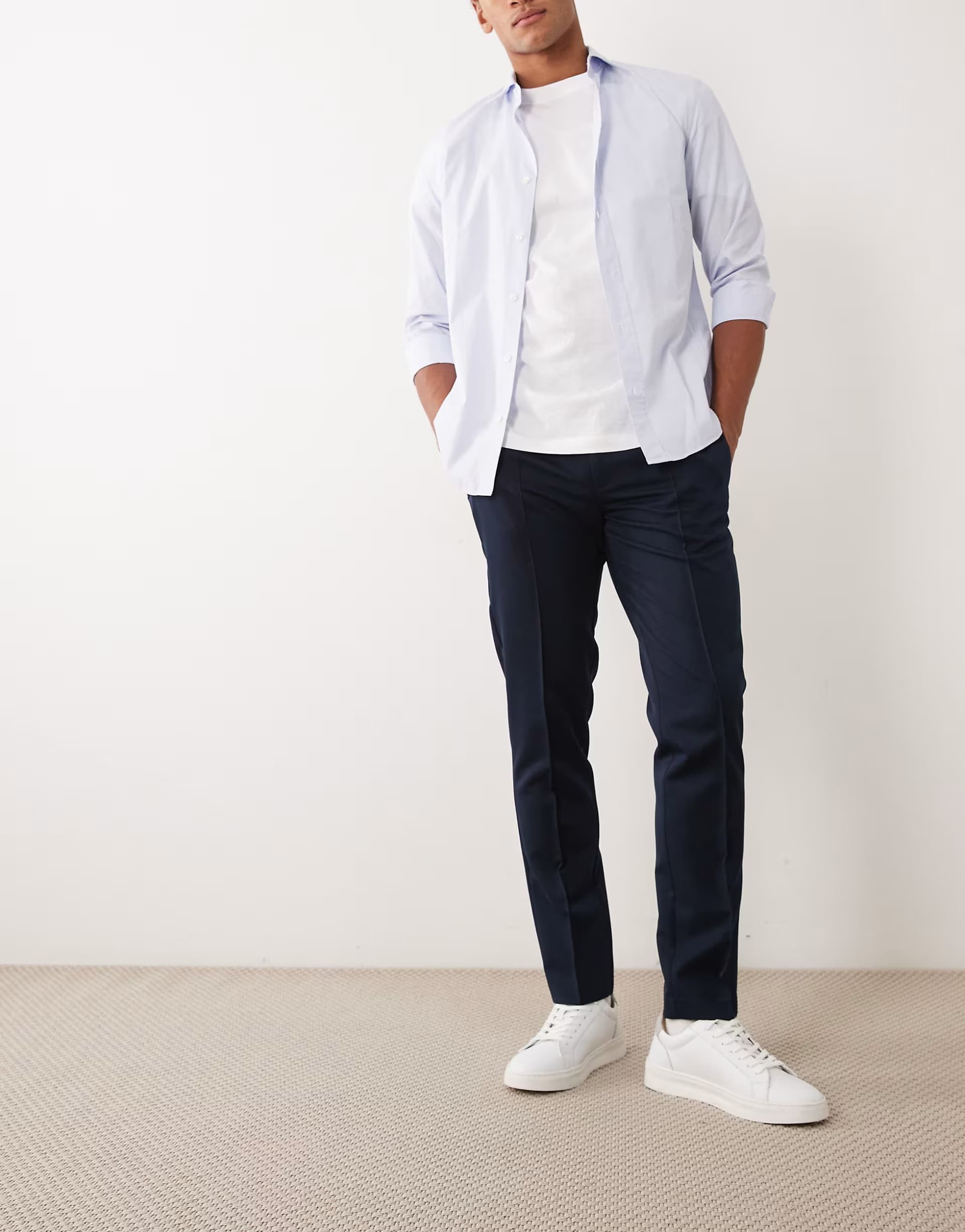 ASOS ASOS DESIGN tailored slim trousers in navy with pintuck