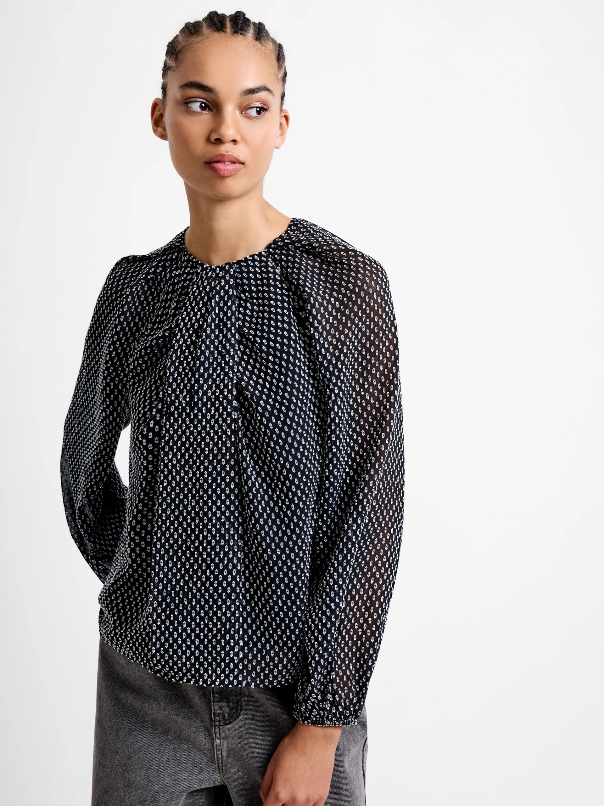 French Connection Stacey Dobby Twist Top Black/Linen White