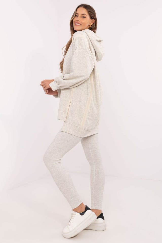 Love Lace Love Lace Women's Cotton Blend Hooded Long Blouse Leggings Set in Grey - 2