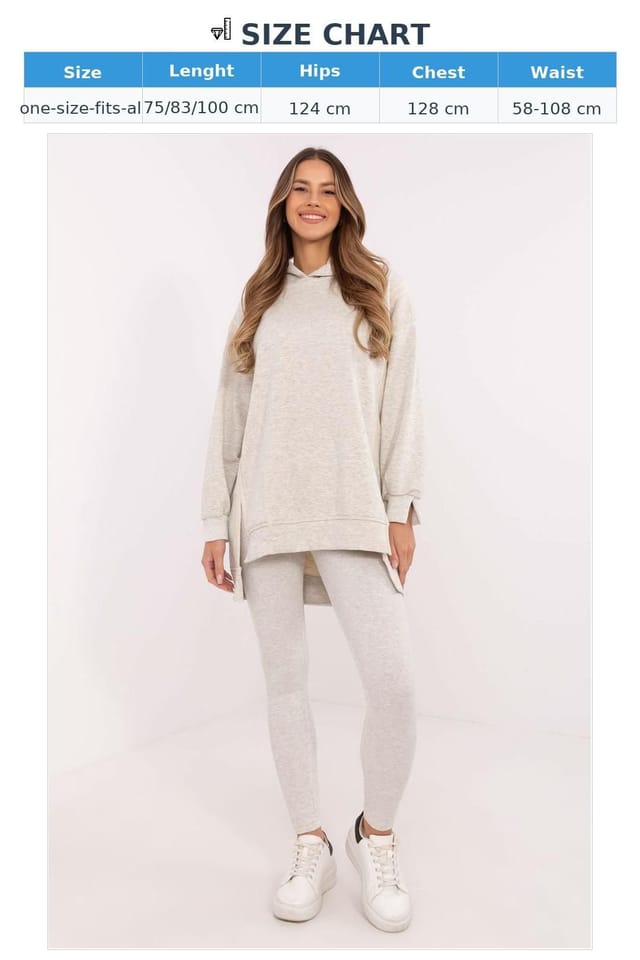 Love Lace Love Lace Women's Cotton Blend Hooded Long Blouse Leggings Set in Grey - 3