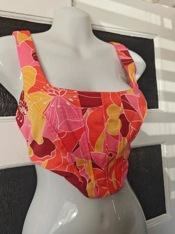 ASOS ASOS Luxe Pink, Orange, Yellow, Burgundy & White Floral Print Square Neck Corset with Zip Up Back