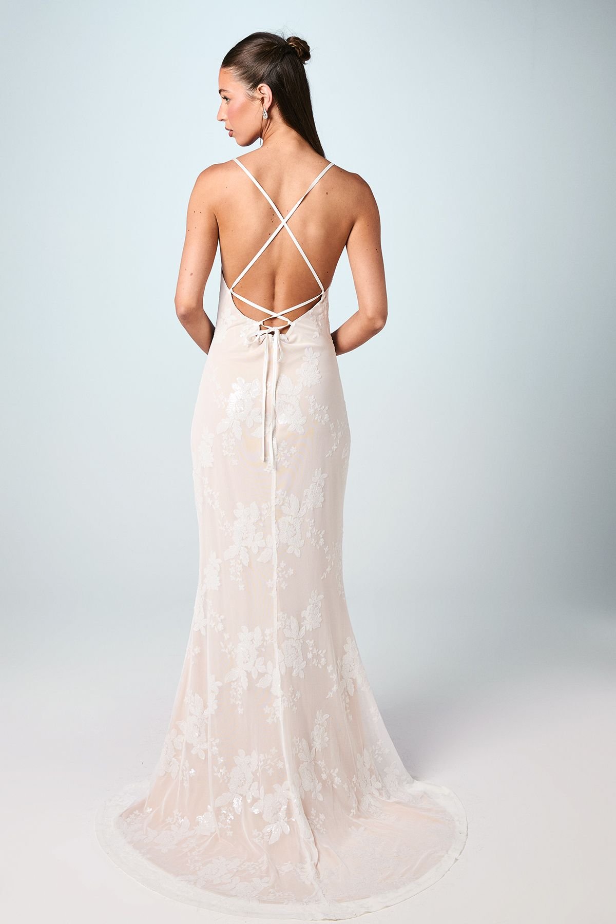 Coast Coast Women's V Neck Embellished Mesh Cami Maxi Wedding Dress in Ivory - 3