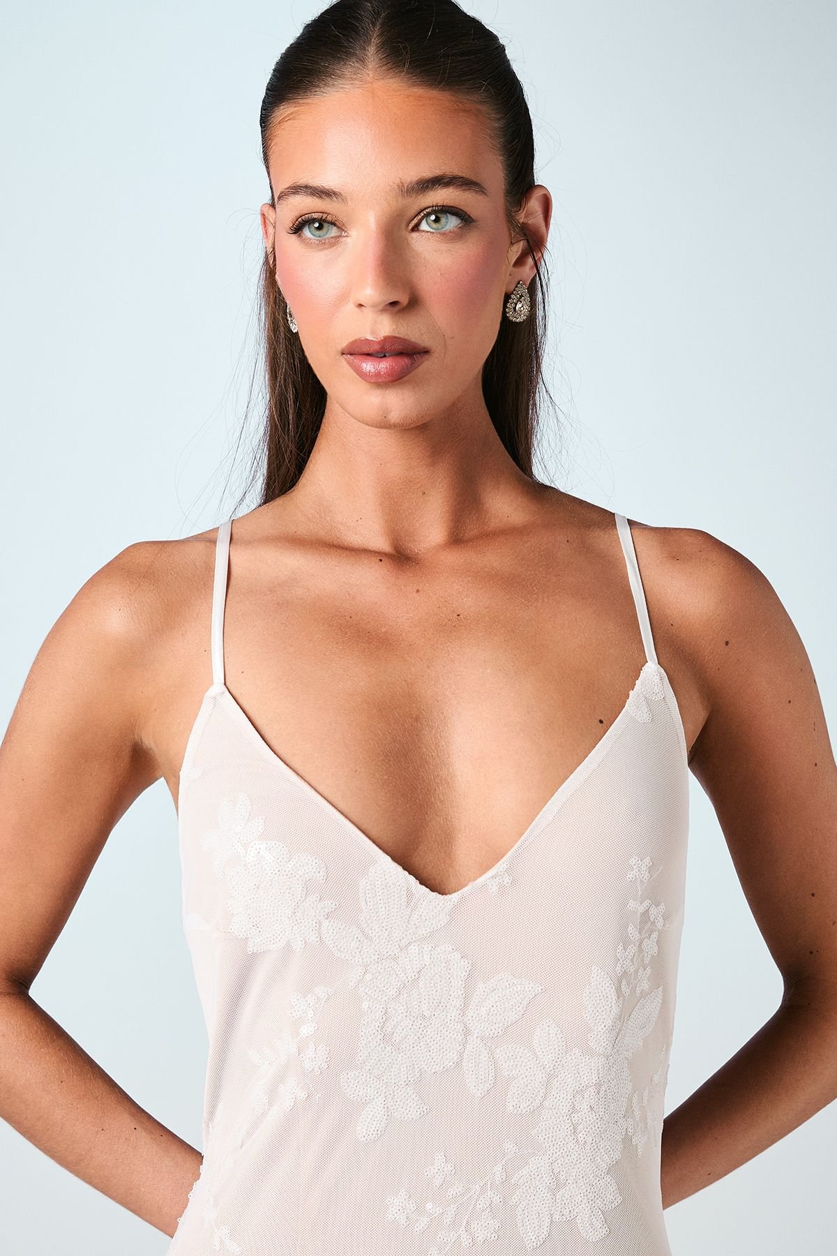 Coast Coast Women's V Neck Embellished Mesh Cami Maxi Wedding Dress in Ivory - 4