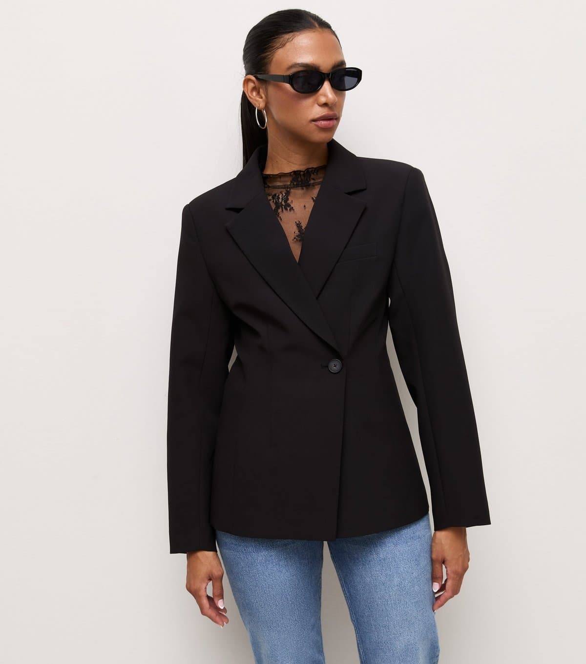 New Look Women's Black Power Shoulder Blazer New Look