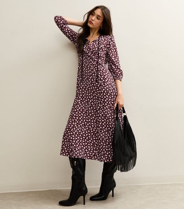 New Look Women's Brow Floral Print Tie Neck Midi Dress New Look - 2
