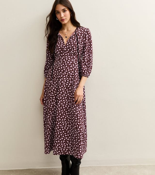 New Look Women's Brow Floral Print Tie Neck Midi Dress New Look - 3