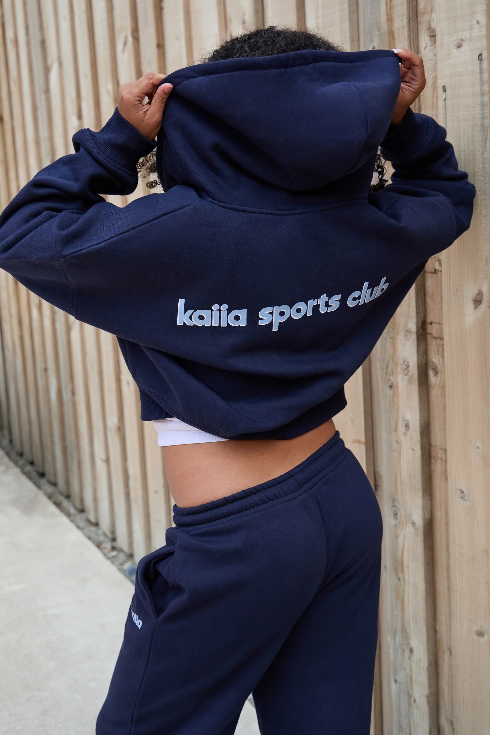 Kaiia Kaiia Sports Club Oversized Zip Through Hoodie Navy & Sky Blue