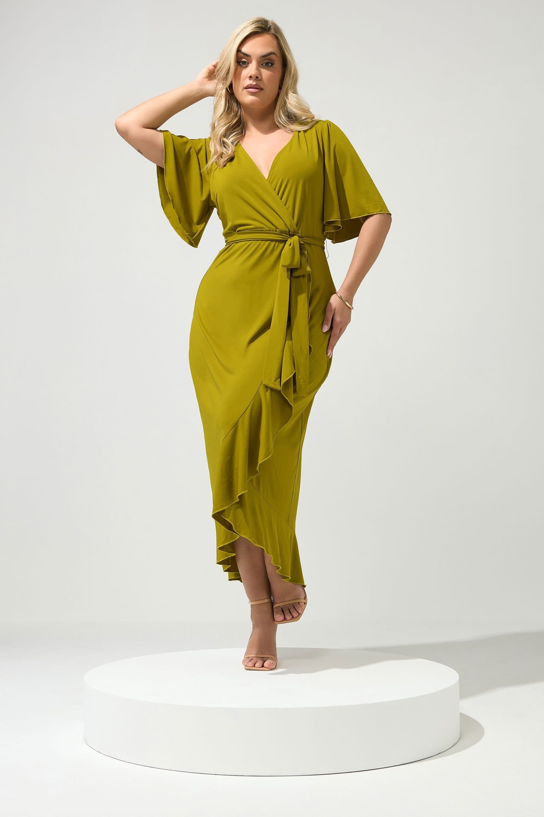 Yours Yours Women's Ruffle Hem Wrap Dress in Lime