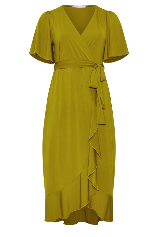 Yours Yours Women's Ruffle Hem Wrap Dress in Lime - 2