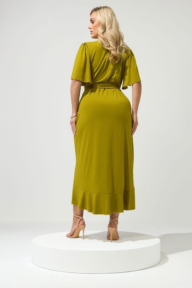 Yours Yours Women's Ruffle Hem Wrap Dress in Lime - 3