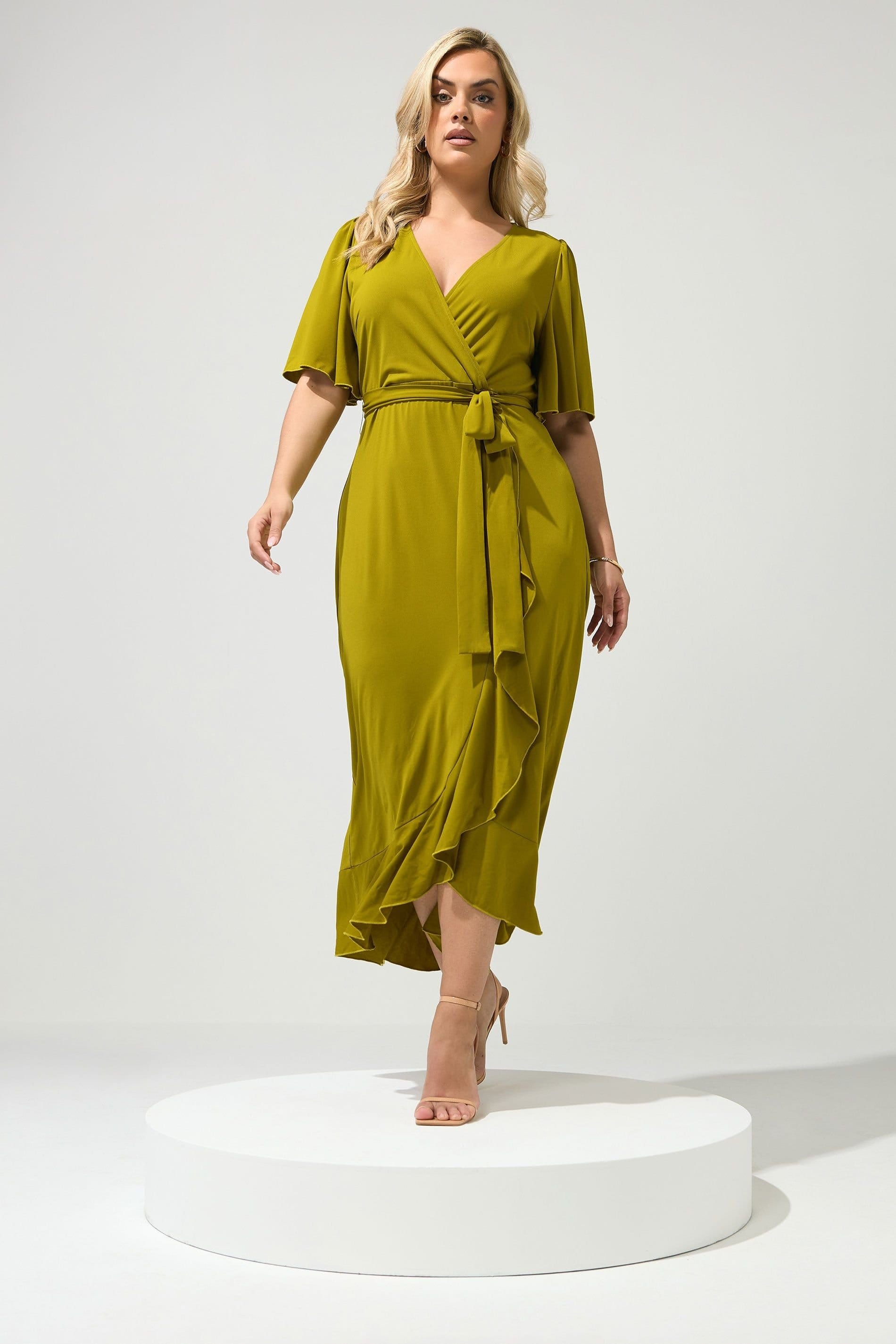 Yours Yours Women's Ruffle Hem Wrap Dress in Lime - 4