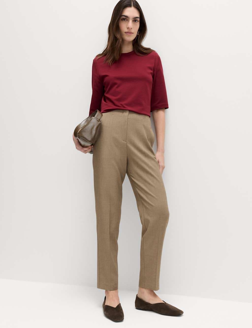 Marks & Spencer M&S Stone Tapered Ankle Grazer Trousers