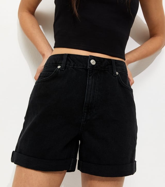 New Look Women's Black Denim Boyfriend Shorts New Look - 2