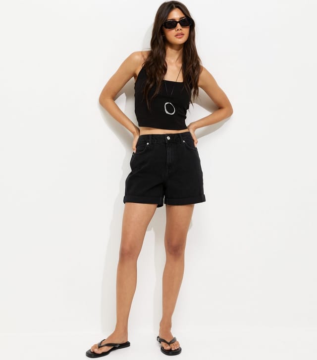 New Look Women's Black Denim Boyfriend Shorts New Look - 3