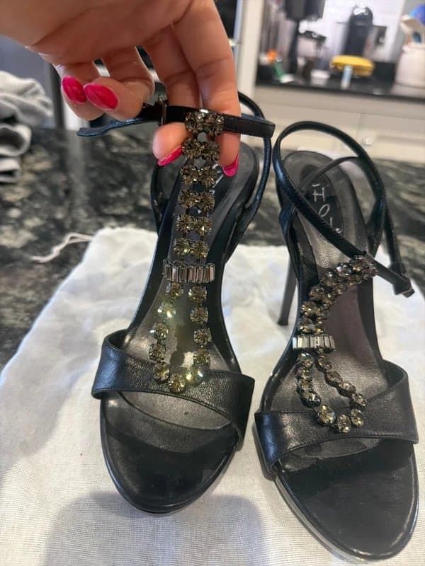 Chon Beautiful Chon YOOX embellished black leather high heel shoes sandals uk5 EU38