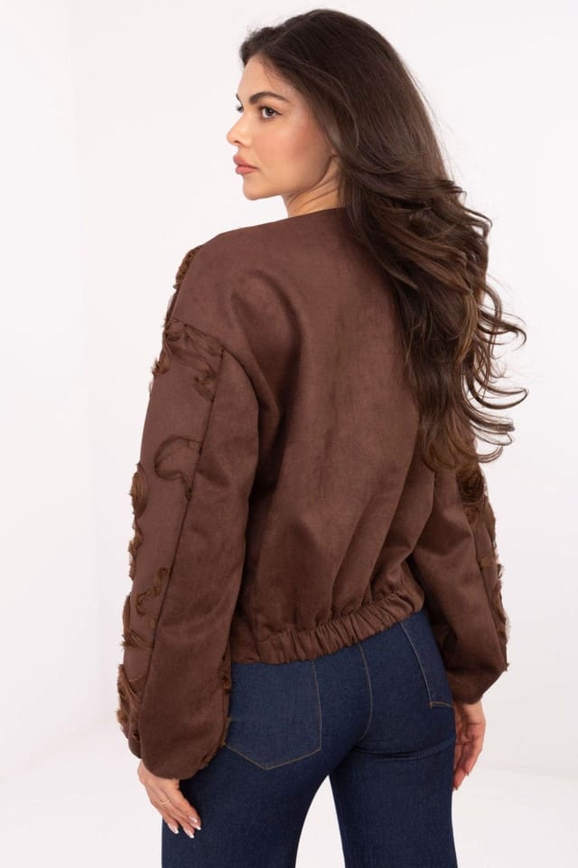 Love Lace Love Lace Women's Floral Applique Bomber Jacket in Brown - 2