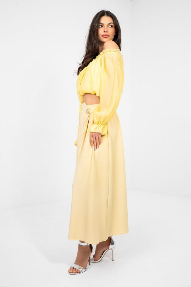 Love Lace Love Lace Women's Pleated Front Elastic Waist Midi Skirt in Yellow - 2