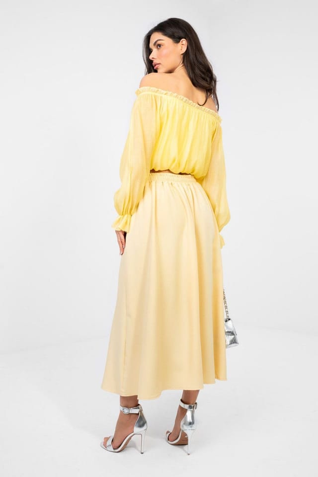Love Lace Love Lace Women's Pleated Front Elastic Waist Midi Skirt in Yellow - 3