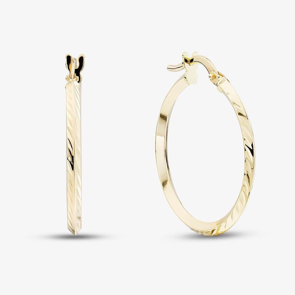T.H.Baker T.H.Baker Women's 9ct Yellow Gold 20mm Patterned Hoop Earrings OR91521/20