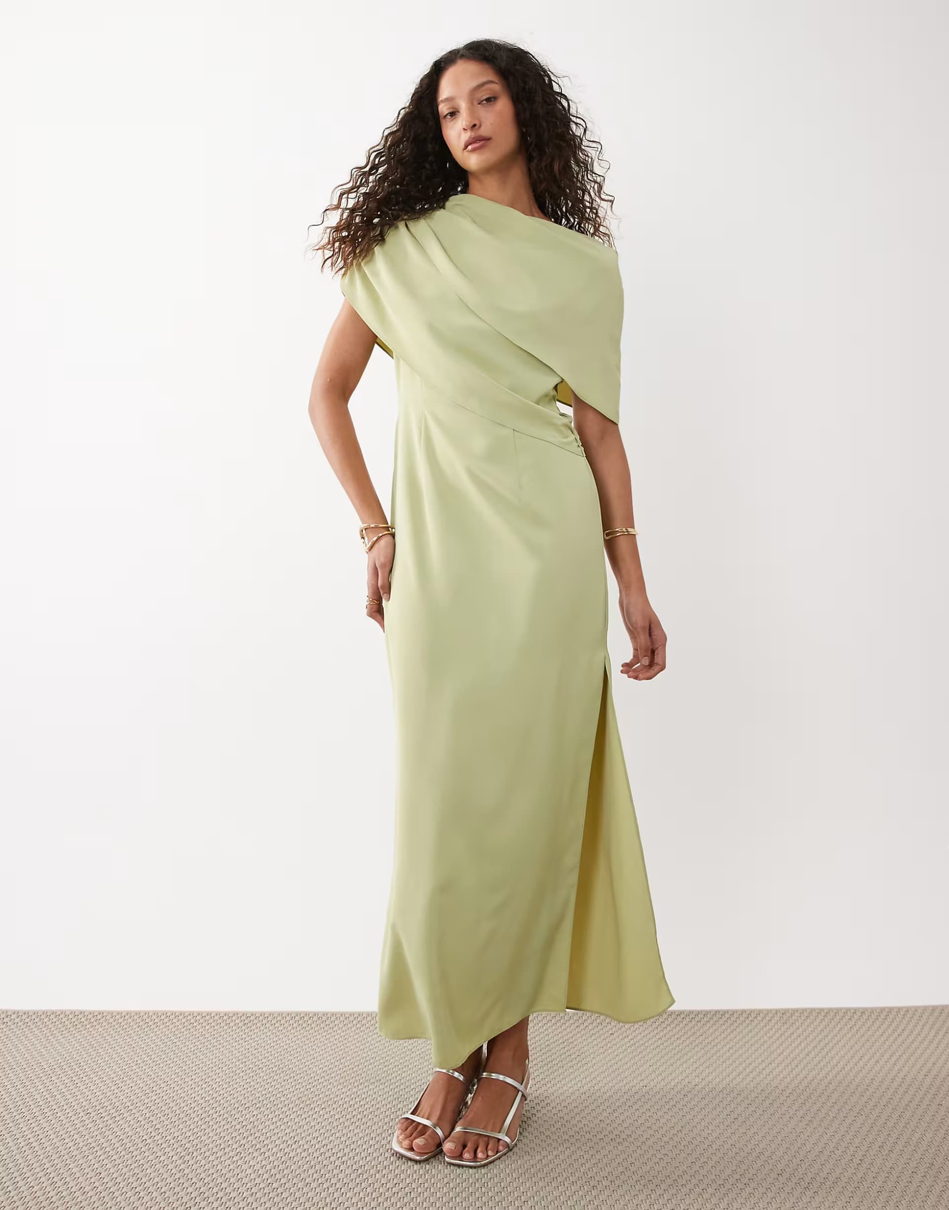 ASOS ASOS DESIGN fallen shoulder midi dress in sage