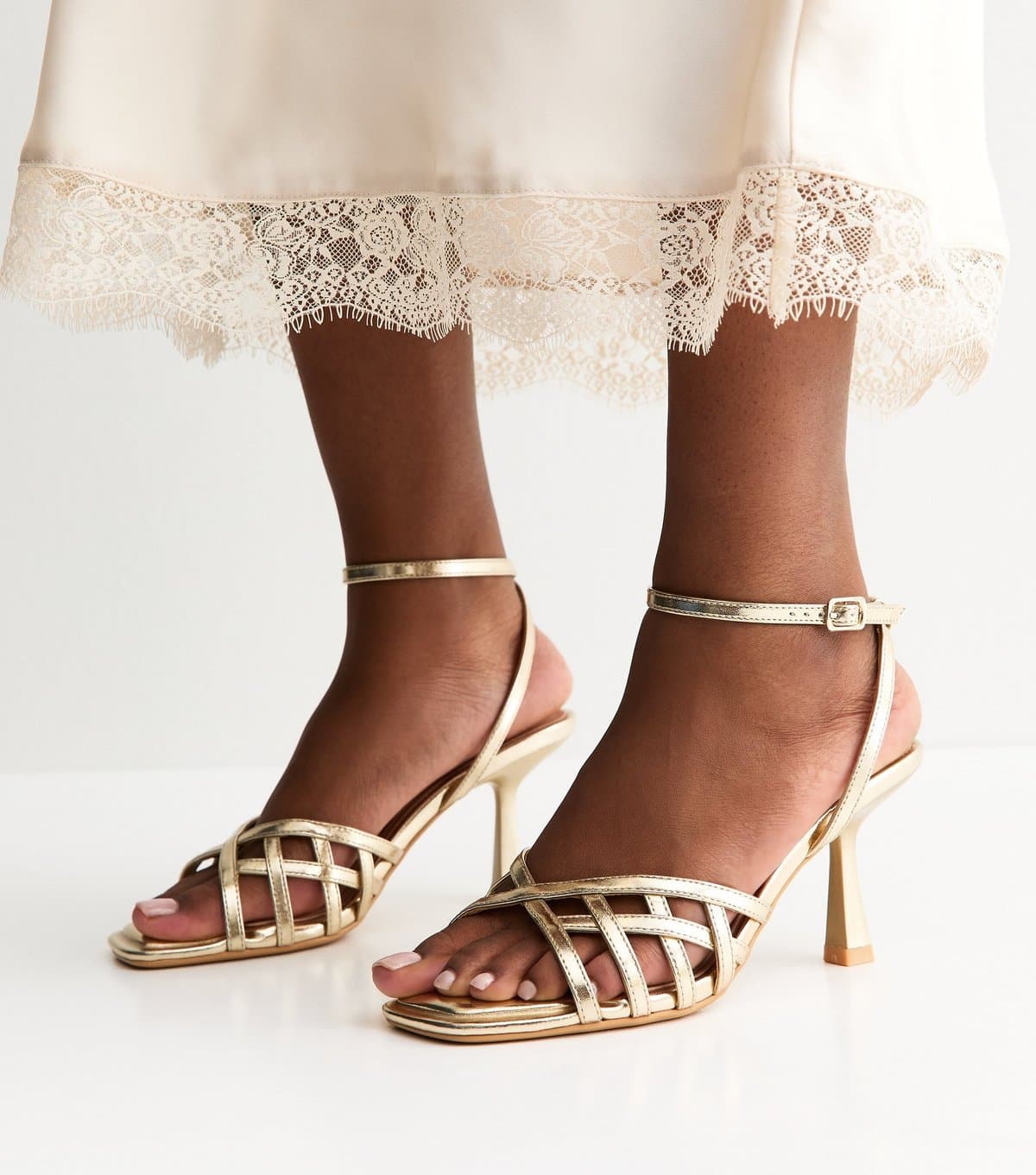 New Look New Look Gold Faux Leather Cage Stiletto Sandals