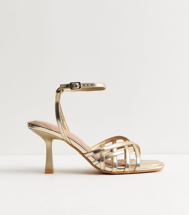 New Look Women's Gold Faux Leather Cage Stiletto Sandals Vegan New Look - 2