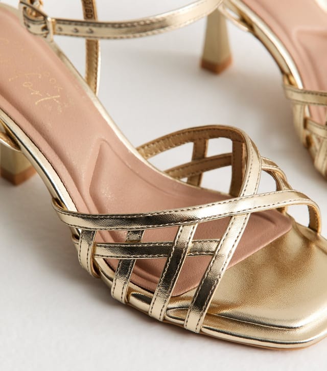 New Look Women's Gold Faux Leather Cage Stiletto Sandals Vegan New Look - 3