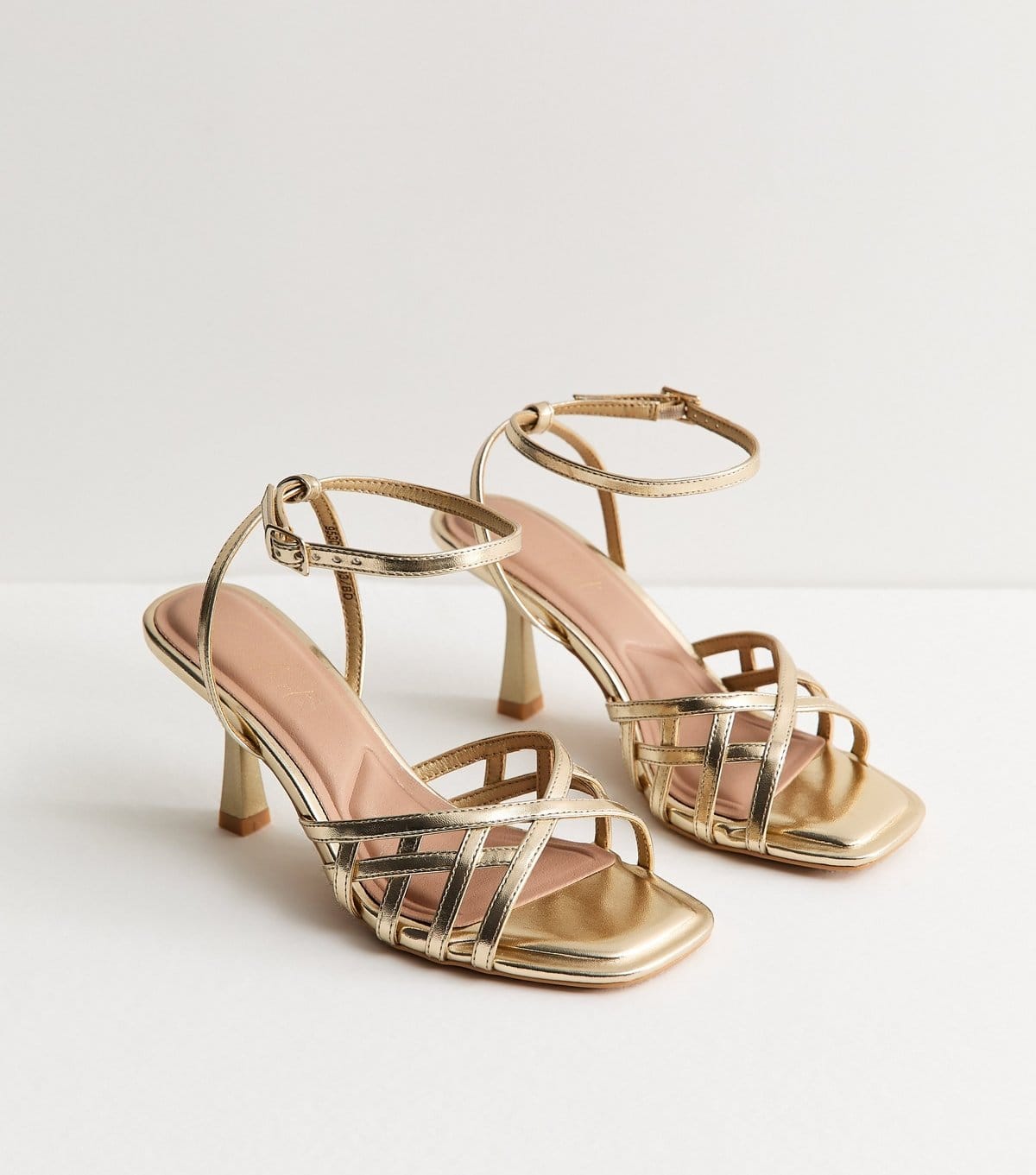 New Look Women's Gold Faux Leather Cage Stiletto Sandals Vegan New Look - 4