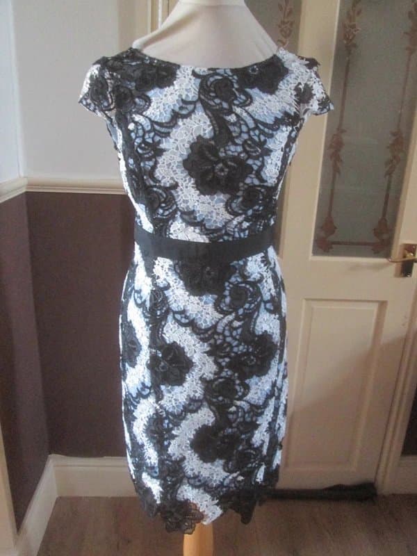 Next Next size 10 black white blue lace lined occasion Dress Brand new with tags
