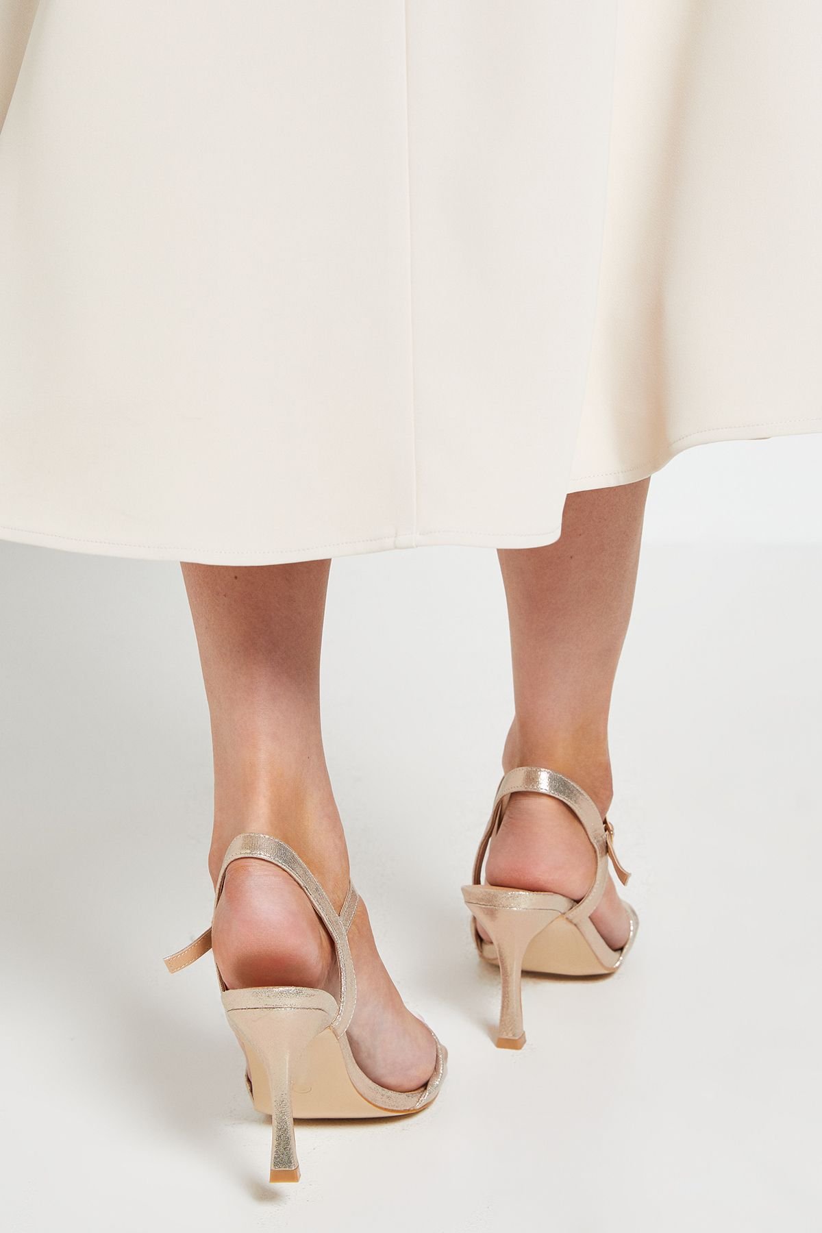 Wallis Wallis Women's Wide Fit Sally Metallic Textile Soft Twist Front High Stiletto Heel Sandals in Gold - 3