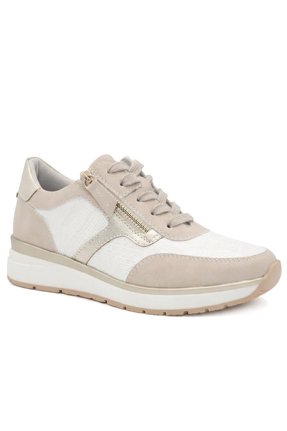 Pavers Pavers Women's Chunky Zip & Lace Two Tone Trainers in Beige