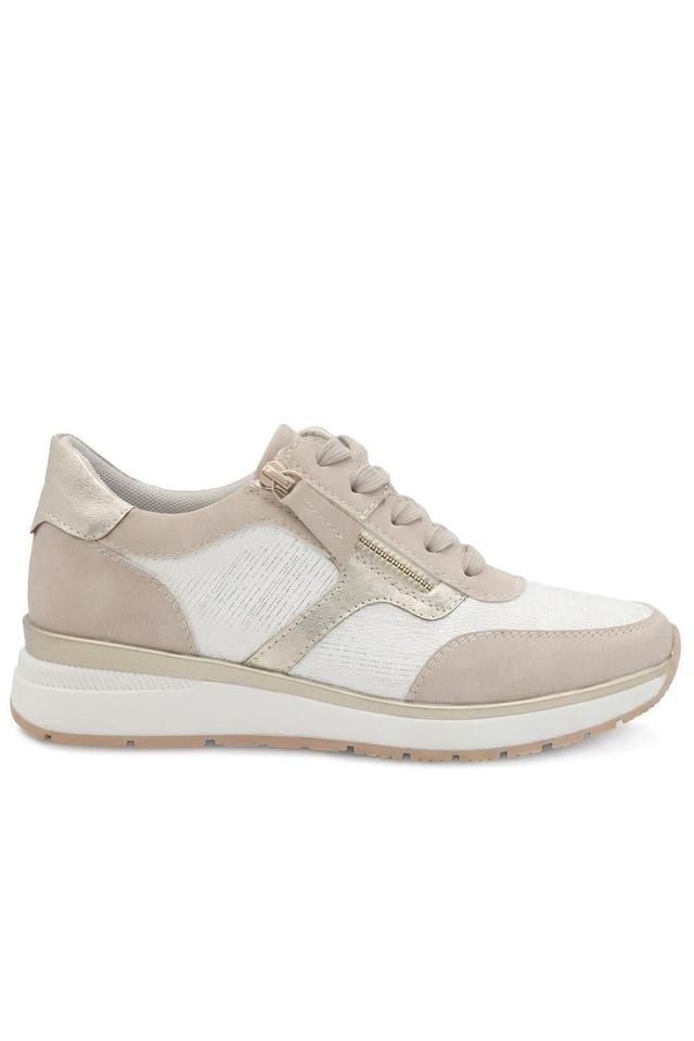 Pavers Pavers Women's Chunky Zip & Lace Two Tone Trainers in Beige - 2