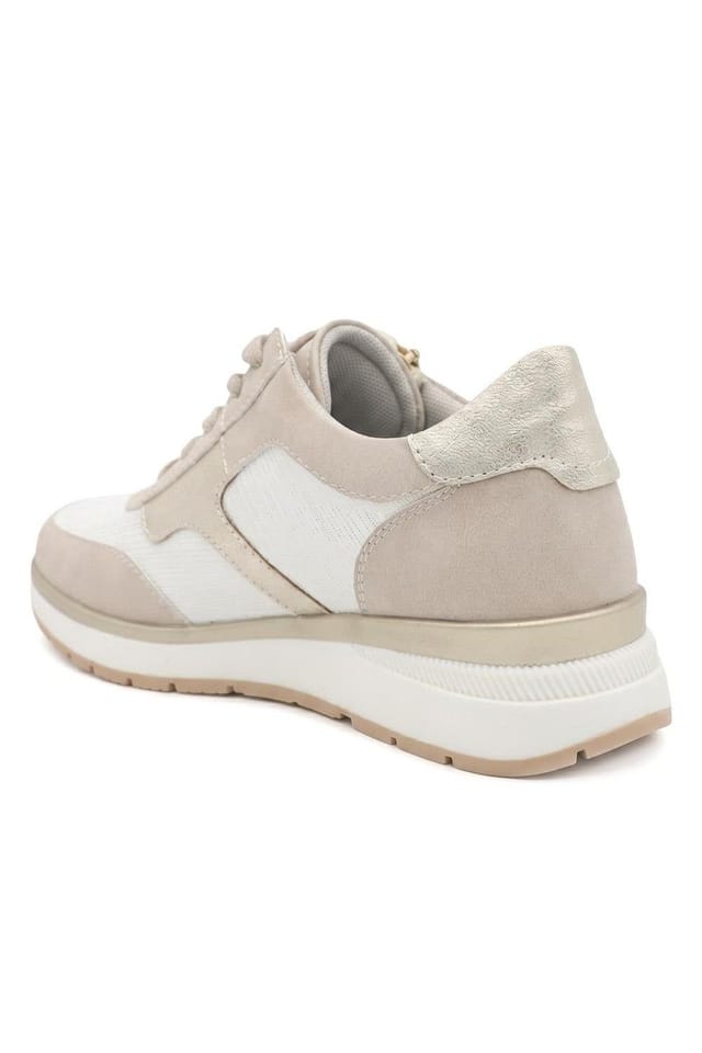 Pavers Pavers Women's Chunky Zip & Lace Two Tone Trainers in Beige - 3