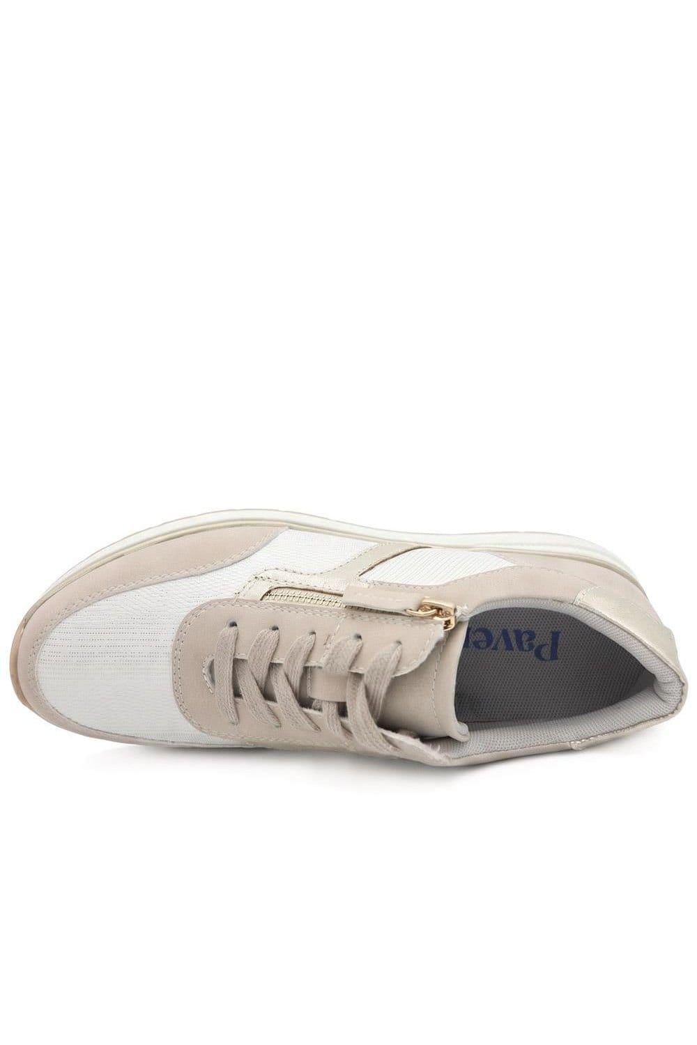 Pavers Pavers Women's Chunky Zip & Lace Two Tone Trainers in Beige - 4