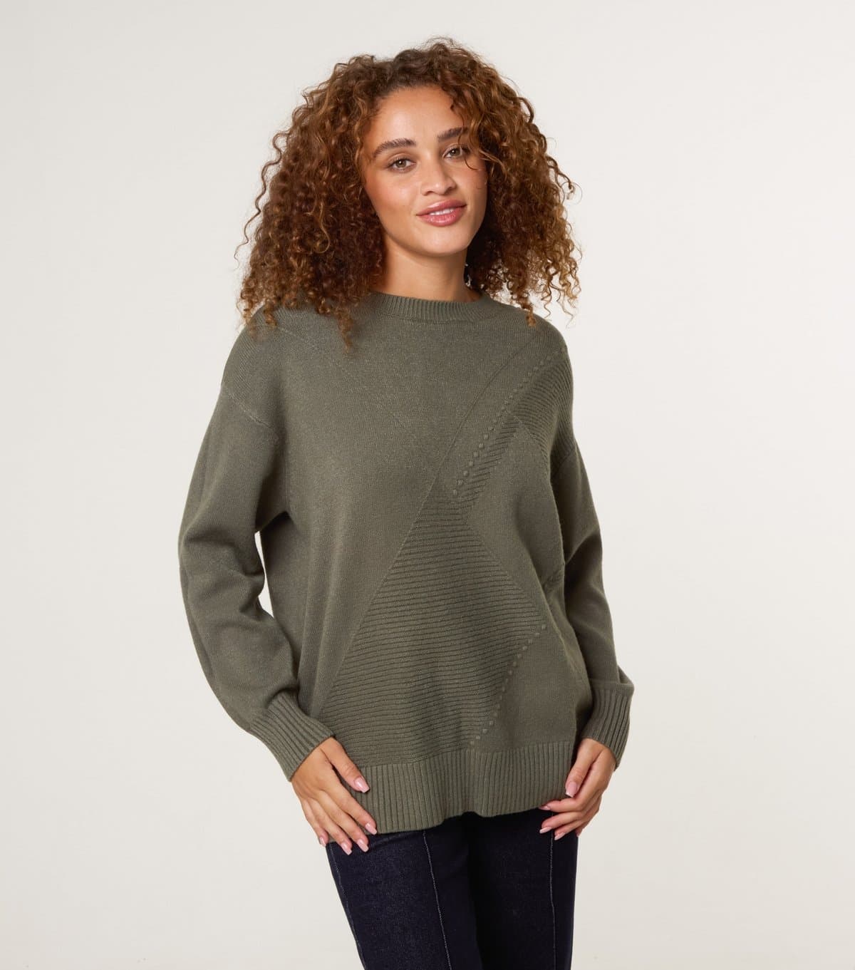 Blue Vanilla Women's Khaki Argyle Stitch Jumper Blue Vanilla New Look