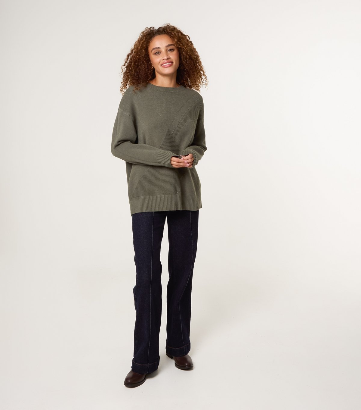 Blue Vanilla Women's Khaki Argyle Stitch Jumper Blue Vanilla New Look - 2