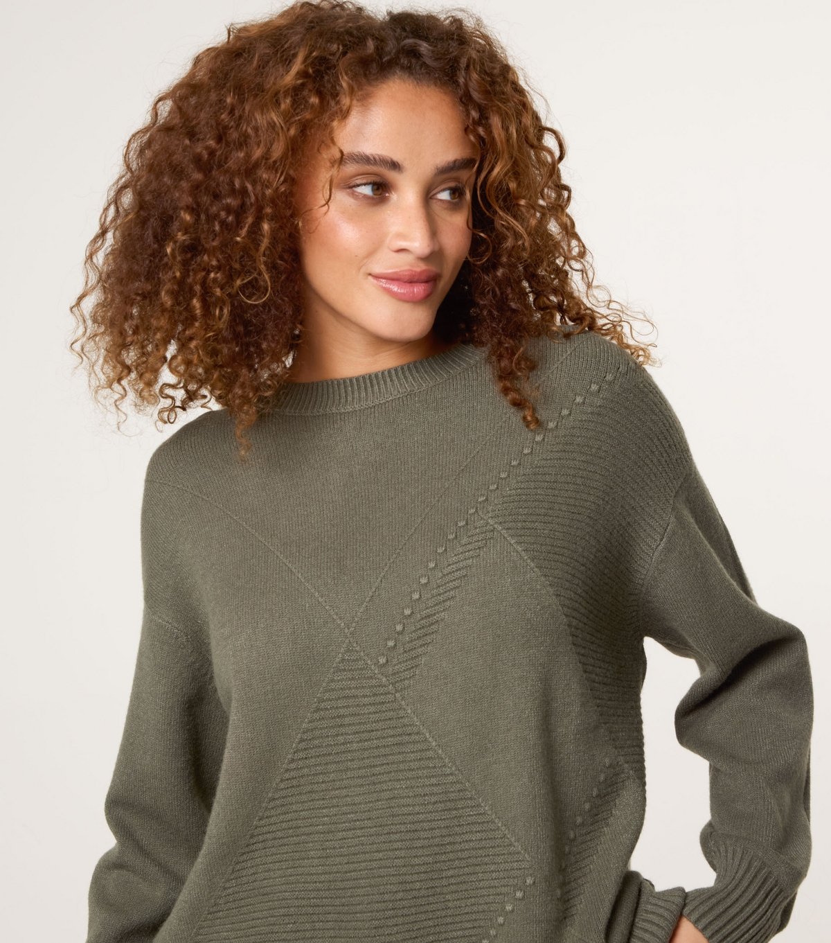 Blue Vanilla Women's Khaki Argyle Stitch Jumper Blue Vanilla New Look - 3