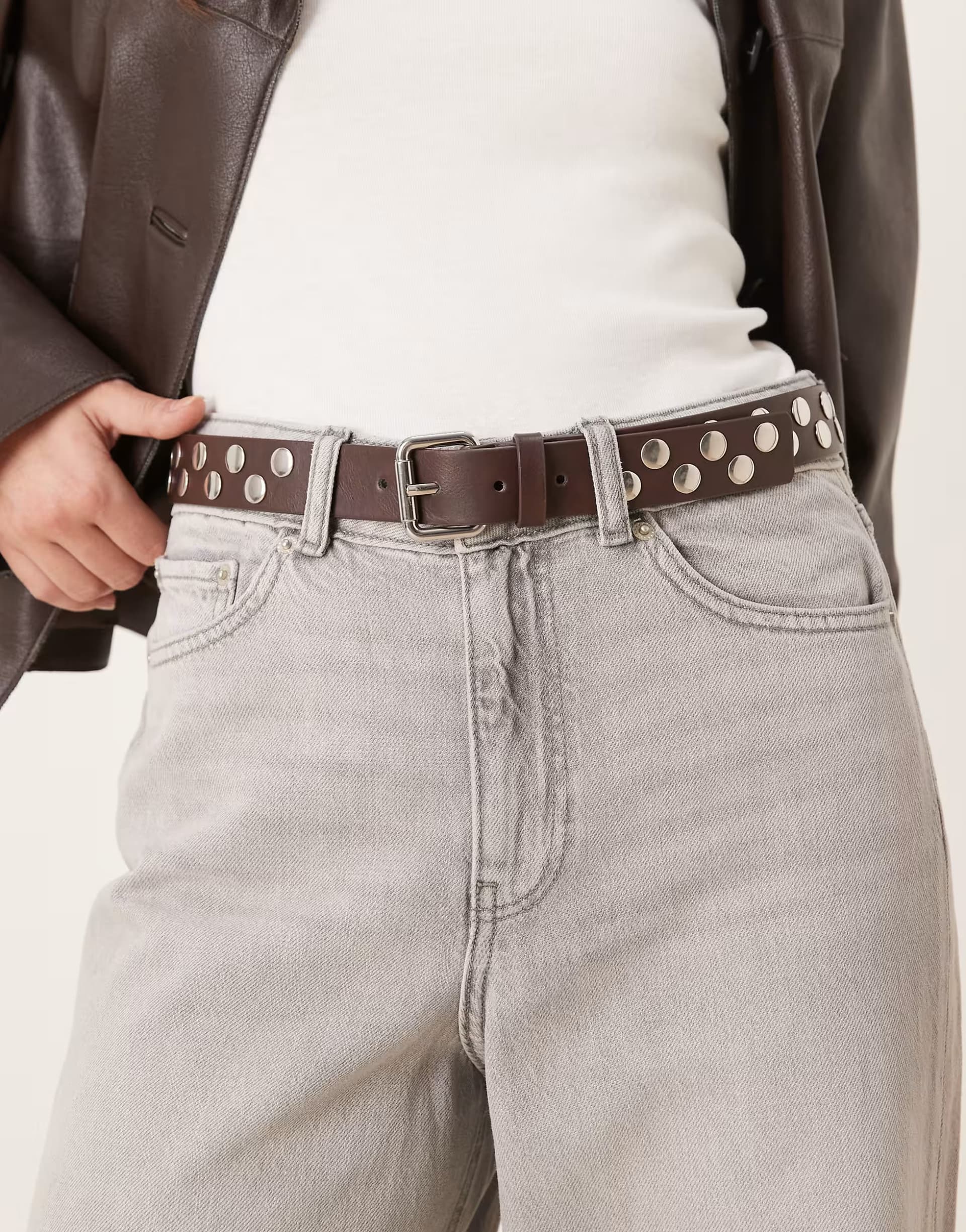 ASOS ASOS Brown Faux Leather Studded Belt