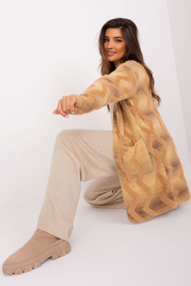 Love Lace Love Lace Women's Geometric Pattern Long Sleeve Cardigan in Beige - 2