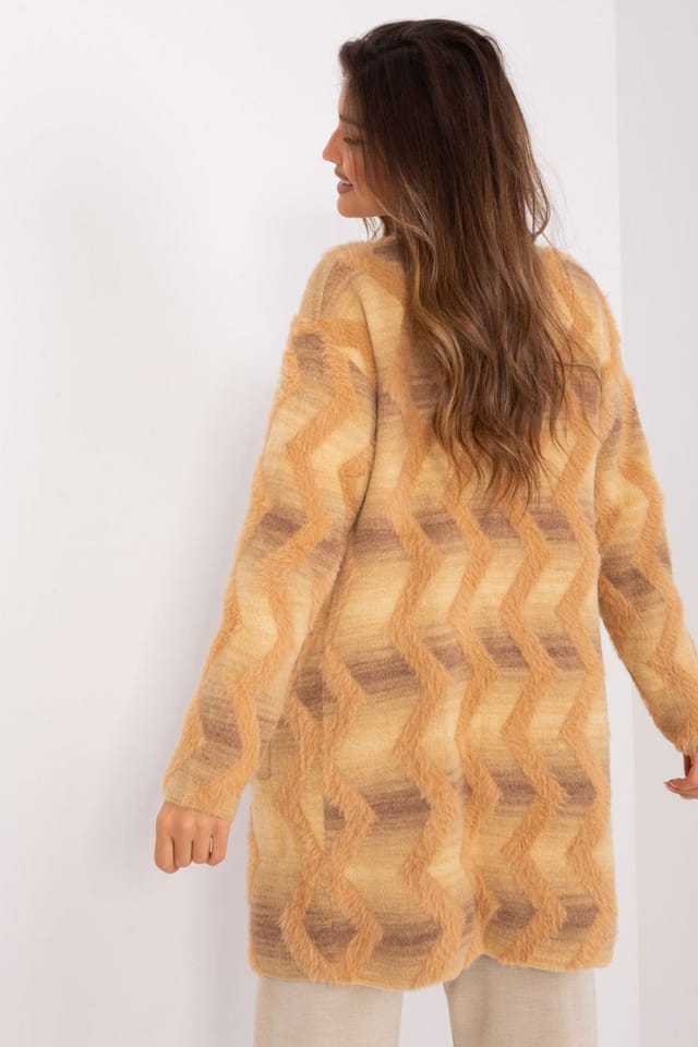 Love Lace Love Lace Women's Geometric Pattern Long Sleeve Cardigan in Beige - 3