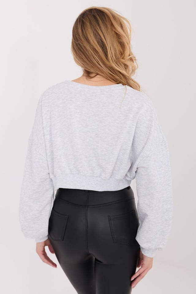Love Lace Love Lace Women's Casual Cotton Elastane Cropped Sweatshirt in Grey - 3