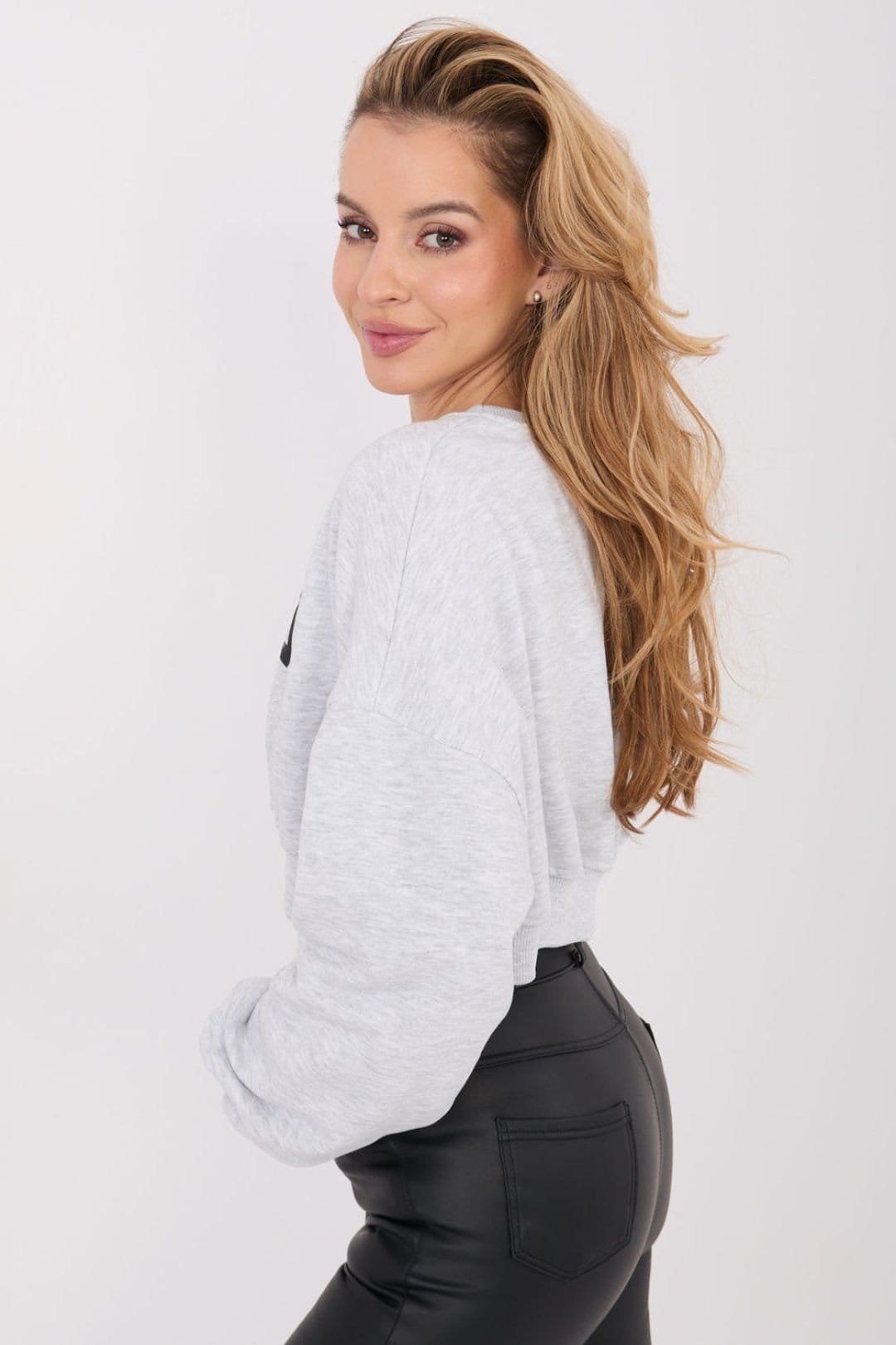 Love Lace Love Lace Women's Casual Cotton Elastane Cropped Sweatshirt in Grey - 4
