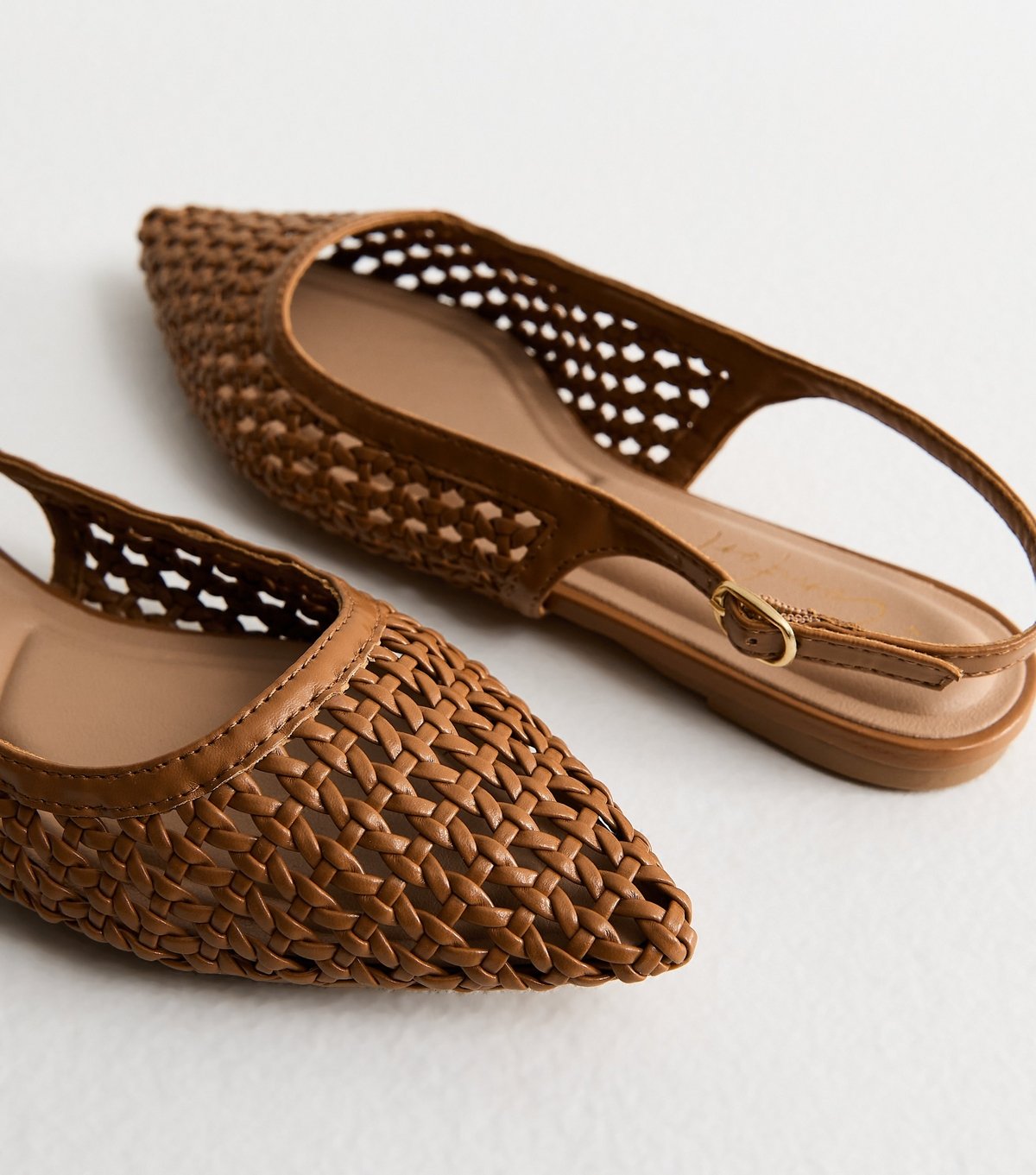 New Look Women's Tan Faux Leather Woven Slingback Pumps Vegan New Look - 4