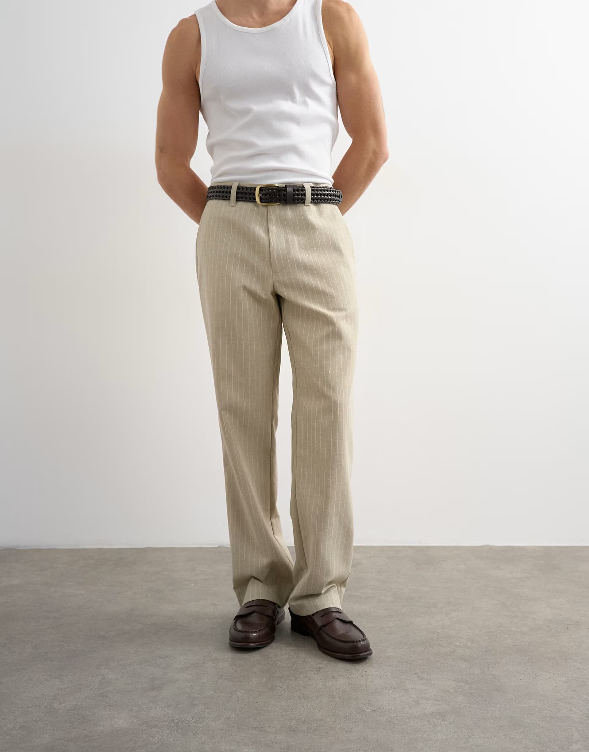ASOS Topman wide leg stripe trouser in stone