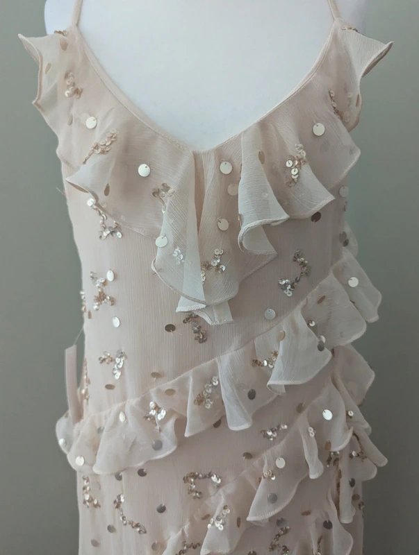 Lipsy Lipsy Champagne Gold Sequin Ruffle Strappy Maxi Dress Size 10 new with tags - 1
